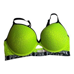 Victoria's Secret PINK Wear Everywhere Leopard Lace Push Up Bra Neon Lime Yellow